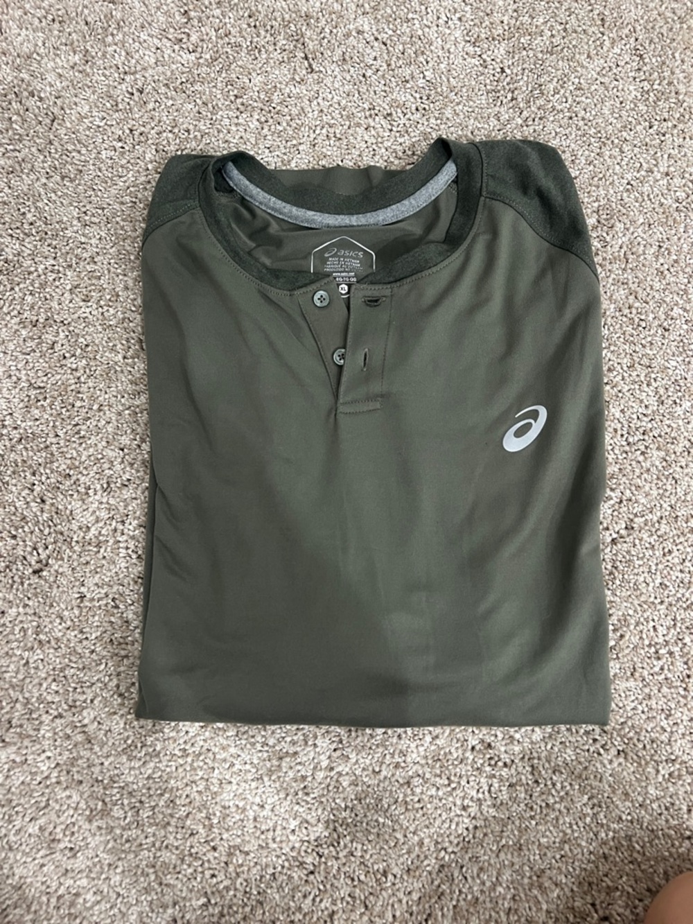 ASICS Men's Olive Green Performance Henley Polo